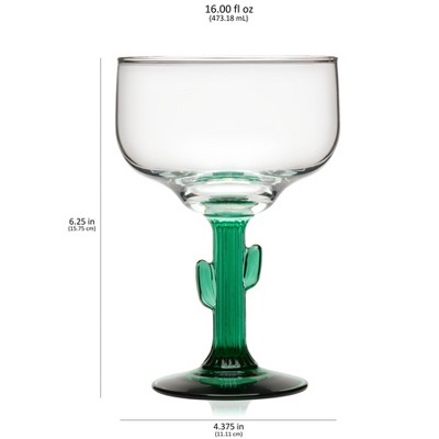 Libbey Green Stem Cactus Margarita Glasses, Set of 4