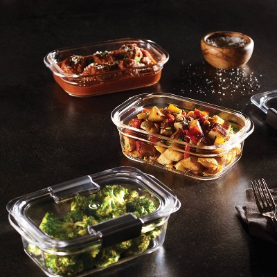 Rubbermaid 6pc (set of 3) Brilliance Glass Food Storage Containers: Glass Meal Prep & Lunch Containers with Lids - Thumbnail 5