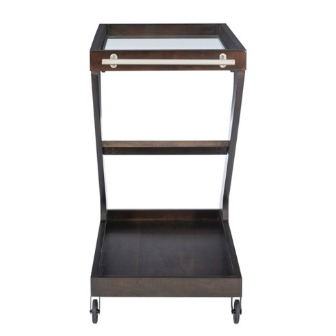 Jepperd Z-shaped Solid Wood And Tempered Glass Top Rolling Bar Cart ...