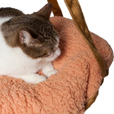 Brown Dual-Lounge Hanging Cat Hammock with Fiberfill Cushions