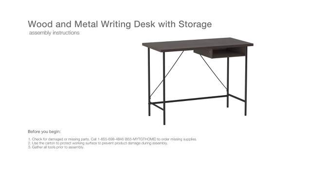 Wood and Metal Writing Desk with Storage - Room Essentials™, 2 of 15, play video