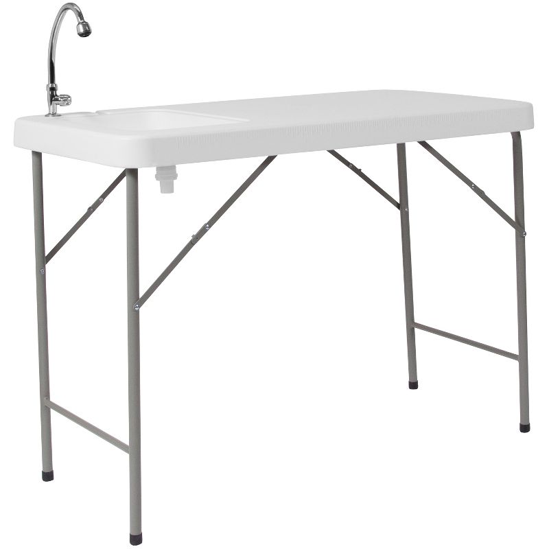 Flash Furniture 4-Foot Portable Fish Cleaning Table / Outdoor Camping Table and Sink, 1 of 14
