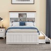 LOVMOR Solid Pine Bookcase Bed with Trundle Bed, Storage Headboard, 3 Spacious Under Bed Drawers, Easy Assembly - 2 of 4