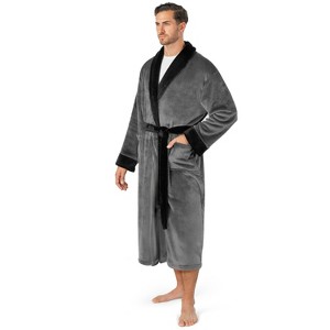 PAVILIA Mens Robe, Soft Bathrobe for Men, Fleece Warm Long Plush Microfiber Shawl Collar Pocket, Bath Shower Spa - 1 of 4