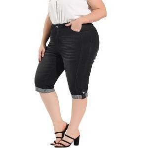 Agnes Orinda Women's Plus Size Mid-Rise Curvy Skinny Stretch Denim Jean Capri - 1 of 4