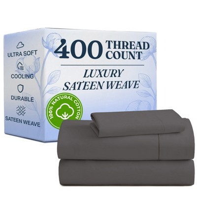 100% Cotton 400 Thread Count 4 Piece Sheet Set - Soft & Cozy Sateen Bed Sheets - CGK Linens