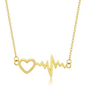 Bella Silver Sterling Silver Heartbeat with Heart Necklace - Gold Plated - Gold - 16+2 Inch - 1 of 2