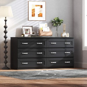 ORRD Modern Black Side Cabinet with 6 Drawers, Wood Chest with Metal Handles for Living Room, Bedroom, or Hallway - 1 of 4