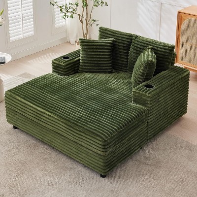 Oversized Chaise Lounge Chair Indoor, 60 Inch Upholstered Sofa Bed with Throw Pillows and Armrests