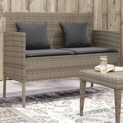 vidaXL Patio Bench with Cushions Gray Poly Rattan