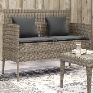 vidaXL Patio Bench with Cushions Gray Poly Rattan - 1 of 4