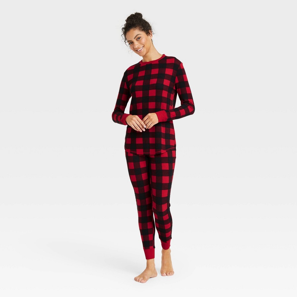 Size XXL Women's Plaid Thermal Pajama Set - Stars Above Red XXL