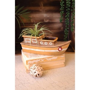 Handcrafted Ceramic Boat Planter – 4" Tall Display Pot Set of 2 by Kalalou - 1 of 3