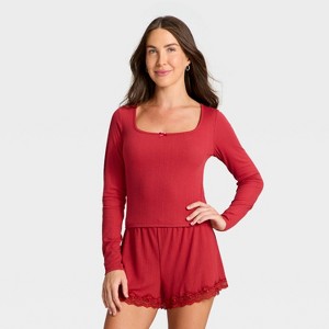 Women's Variegated Ribbed Long Sleeve Pajama Top - Auden™ - 1 of 3
