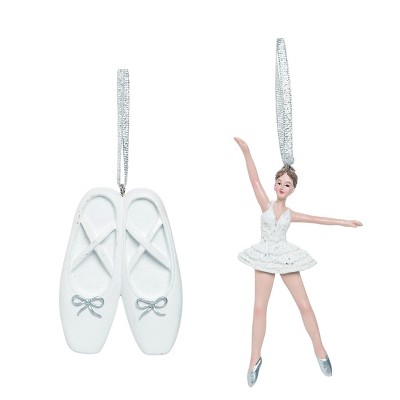 Transpac Resin 4.25 in. White Christmas Ballerina and Slippers Ornaments Set of 2