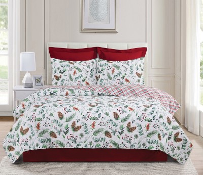 Jovie King Red Cotton Reversible Quilt Set