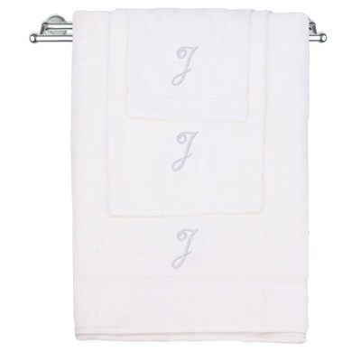 BC BARE COTTON Monogrammed Towel Set, Personalized Gift, Set of 3 - White - Silver Script