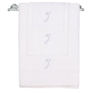 BC BARE COTTON Monogrammed Towel Set, Personalized Gift, Set of 3 - White - Silver Script - 1 of 4