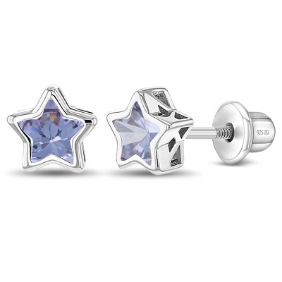 Girls' CZ Bezel Star Screw Back Sterling Silver Earrings - In Season Jewelry