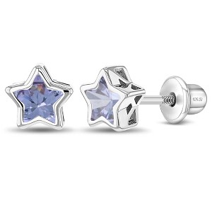 Girls' CZ Bezel Star Screw Back Sterling Silver Earrings - In Season Jewelry - 1 of 4
