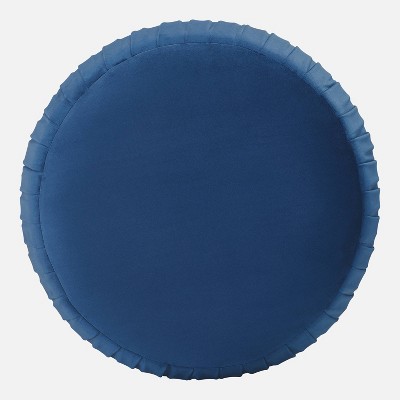 Navy Blue Velvet Tufted Round Ottoman with Gold Base