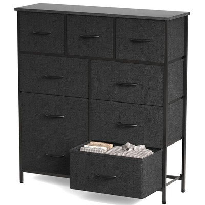 DOMETOUR Dresser for Bedroom 9 Drawer Fabric Storage Tower, Storage Cabinet Tall Chest Organizer Unit Bins Living Room Entryway Closet-Gray