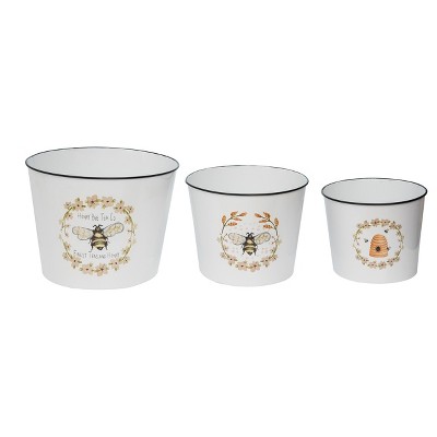 VIP Metal 11.87 in. White Honey Bee Tea Co. Bee Buckets Set of 3