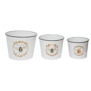 VIP Metal 11.87 in. White Honey Bee Tea Co. Bee Buckets Set of 3 - 1 of 2