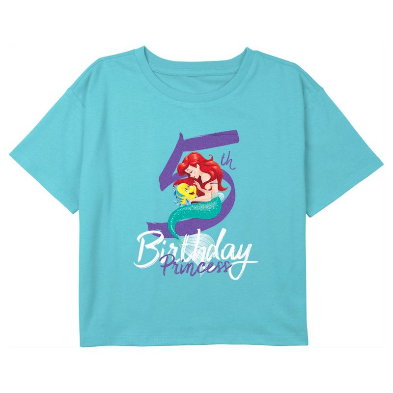 Girl's The Little Mermaid 5th Birthday Princess Crop T-Shirt, 1 of 4