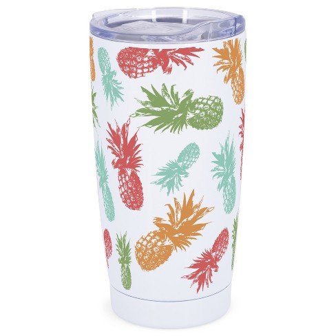 Elanze Designs 20 oz Stainless Steel On the Go Insulated Travel Tumbler With Push Top Lid, Pineapple Rainbow Pattern White - image 1 of 4