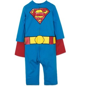 Warner Bros. Justice League Batman Superman Lightweight Breathable Baby Zip Up Costume Coverall with Cape Newborn to Infant - 1 of 4