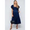 PinkBlush Navy Satin Flutter Sleeve Maternity Midi Dress - 2 of 4