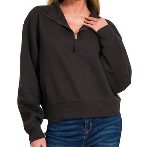 Women's Half Zip Fleece Sweatshirt - ZENANA - 1 of 2