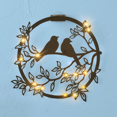 Solar Powered Brown Metal Bird Silhouette Wall Decoration