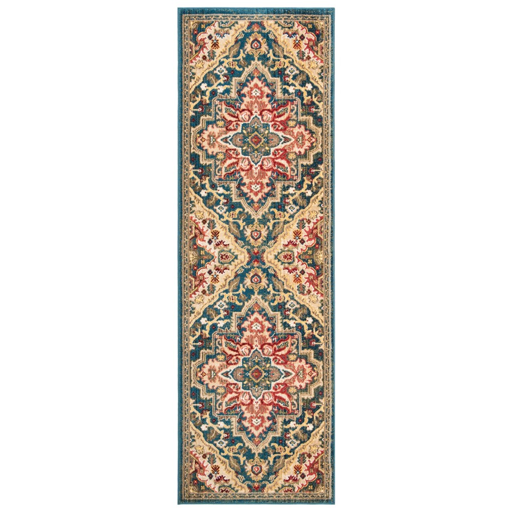 2'6inx8' Runner Medallion Loomed Blue/Beige - Safavieh