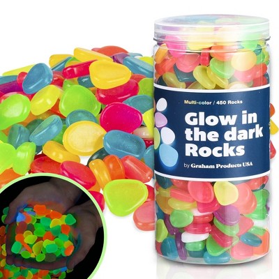 Graham Products 450 Pieces Glow in the Dark Rocks, Indoor & Outdoor Use - For Kids Aged 6 & Up - Powered by Sunlight - Multi-colored