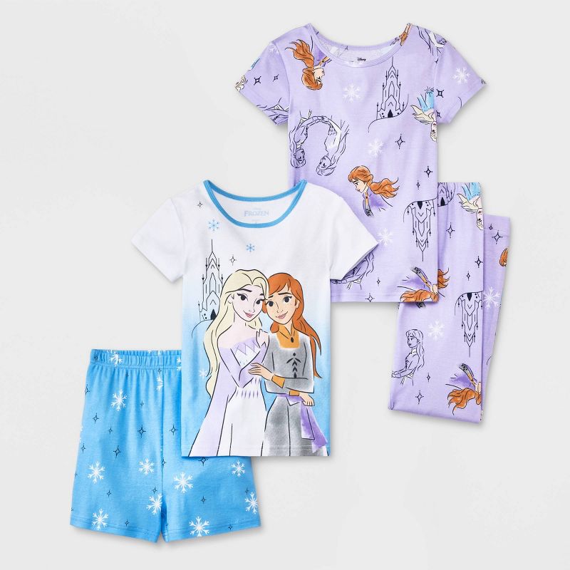 Girls' Frozen Elsa and Anna 4pc Snug Fit Pajama Set - Blue/Purple, 1 of 5