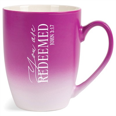 Elanze Designs You Are Redeemed John 3:17 Two Toned Ombre Matte Pink and White 12 ounce Ceramic Stoneware Coffee Cup Mug