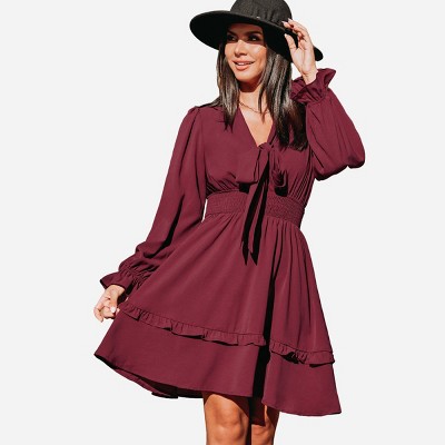 Women's  Autumn Air Bow Tiered Ruffled Mini - Cupshe
