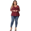 Agnes Orinda Women's Plus Size Heart Sheer Long Sleeve Mesh V Neck Peplum Blouse - 3 of 4