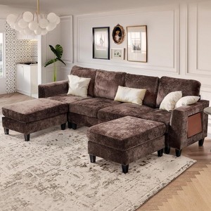 COLAMY 118 U Shaped Sectional Couches,4 Seat Modular Sofa with 2 Ottoman and Foldable Side Table for Living Room,Brown - 1 of 1
