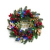18 Inch Christmas Wreath, Merry Christmas Pre-Lit Lighted Artificial Wreath with Pine Cones Red Berries for Front Door Holiday Decorations - 2 of 4