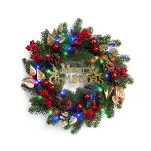 coucheta Christmas Wreath with Lights, Xmas Garlands Decoration with Battery Operated Lights with Timer, Window Indoor Holiday Decor - 1 of 4