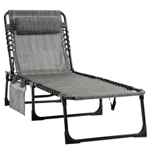 72.72'' Portable Sun Lounger, Folding Camping Cot, with Adjustable Backrest and Removable Pillow, Grey - 1 of 4