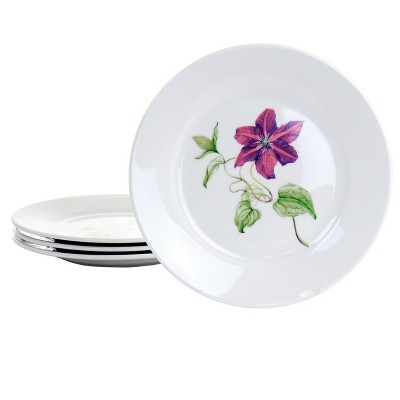 Martha Stewart Botanical Garden 4 Piece 8 Inch Fine Ceramic Dessert Plates in White with Assorted Designs