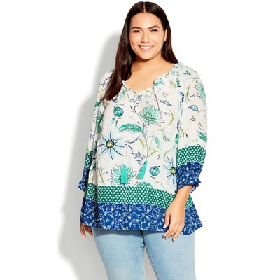 AVENUE | Women's Plus Size Emmy Frill Top - ivory - 26W/28W