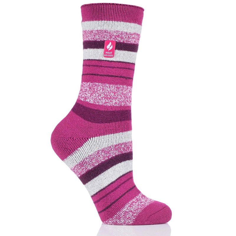 Heat Holder® Women's Peony LITE™ Multi Stripe Crew Socks | Thermal Yarn | Medium-Thick Socks Casual Shoes + Boots | Warm + Soft, Hiking, Cabin, Cozy at Home Socks | 5X Warmer Than Cotton, 1 of 2