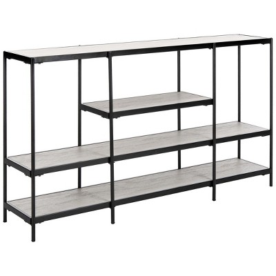 Transitional Beige Wood & Matte Black Metal Console Table with Storage