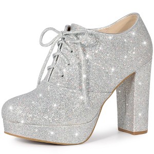 Perphy Women's Glitter Lace Up Platform Block Heel Ankle Booties - 1 of 4