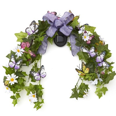 Lakeside Solar Power Lighted LED Accent Seasonal Mailbox Swag - Butterflies
